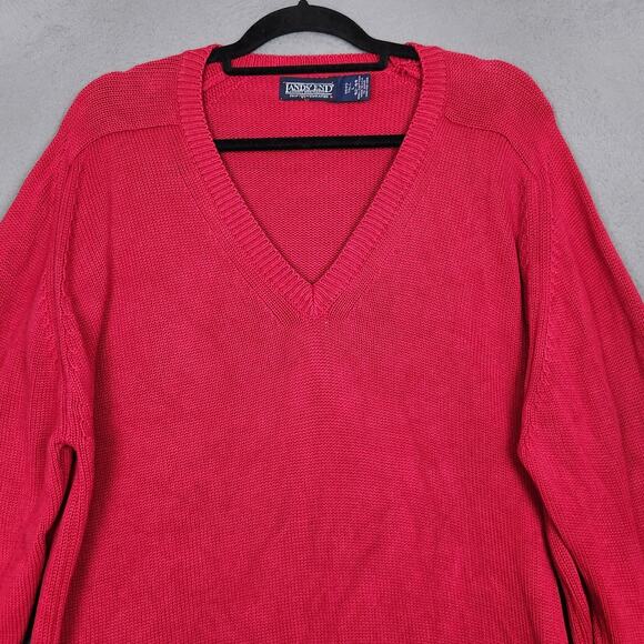 Vintage Lands End Sweater Mens Large Tall Red Drifter V Neck Knit Made USA 90s - Picture 5 of 11
